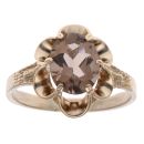 9ct Yellow Gold Smoky Quartz Single Stone Ring