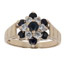 9ct Yellow Gold Sapphire and Cubic Zirconia Cluster Ring