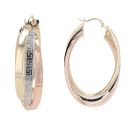 14ct Yellow White and Rose Gold Greek Key Trio Oval Hoop Earrings