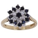 18ct Yellow Gold 0.40ct Brilliant Cut Diamond and Sapphire Cluster Ring