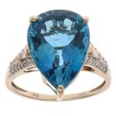 9ct Yellow Gold 0.15ct Brilliant Cut Diamond and Blue Topaz Fancy Ring