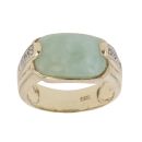 9ct Yellow Gold 0.10ct Diamond and Jade Single Stone Ring