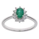 18ct White Gold 0.22ct Diamond and Emerald Cluster Ring