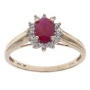 9ct Yellow Gold 0.10ct Diamond and Ruby Cluster Ring