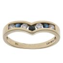 9ct Yellow Gold Sapphire And Cubic Zirconia Wishbone Ring