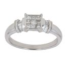 18ct White Gold 0.33ct Princess  and Baguette Cut Diamond Cluster Ring