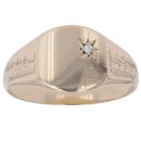 9ct Yellow Gold 0.01ct Diamond Patterned Signet Ring