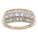 14ct Yellow Gold Cubic Zirconia Three Row Signet Ring