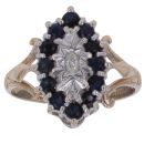 9ct Yellow Gold 0.10ct Diamond and Sapphire Cluster Ring