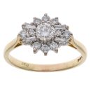 18ct Yellow Gold 0.75ct Brilliant And Baguette Cut Diamond Cluster Ring