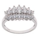 Silver Three Row Cubic Zirconia Cluster Ring