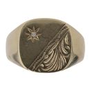 9ct Yellow Gold 0.02ct Diamond Patterned Signet Ring