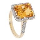 9ct Yellow Gold Citrine and Diamond Halo Ring