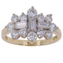 18ct Yellow Gold 1.70ct Brilliant and Baguette Cut Diamond Cluster Ring