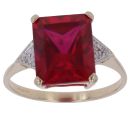 9ct Yellow Gold 0.01ct Brilliant Cut Diamond and Created Ruby Single Stone Ring