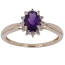 9ct Yellow Gold 0.05ct Diamond and Amethyst Cluster Ring
