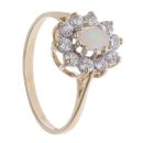 9ct Yellow Gold Cubic Zirconia and Opal Cluster Ring