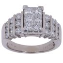 14ct White Gold 2.00ct Princess and Brilliant Cut Diamond Cluster Ring
