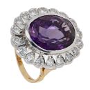 18ct Yellow And White Gold Amethyst And Diamond Cluster Ring