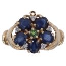 9ct Yellow Gold 0.05ct Diamond, Sapphire And Green Gemstone Cluster Ring