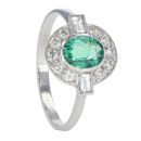 Platinum Diamond And Emerald Cluster Ring