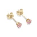9ct Yellow Gold Pink Cubic Zirconia Stud Earrings 3mm