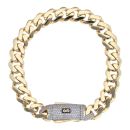 14ct Yellow Gold Monaco Classic Pave Lock Curb Bracelet 9"