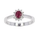 9ct White Gold Diamond And Ruby Oval Cluster Ring by Anya Belle