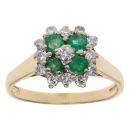 18ct Yellow Gold 0.30ct Brilliant Cut Diamond and Emerald Cluster Ring