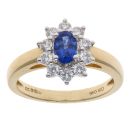 18ct Yellow Gold 0.46ct Brilliant Cut Diamond and Sapphire Cluster Ring