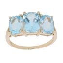 9ct Yellow Gold Blue Topaz Three Stone Ring