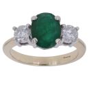 9ct Yellow Gold 0.80ct Brilliant Cut Diamond and Oval Emerald Three Stone Ring
