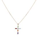 9ct Yellow Gold 0.01ct Diamond and Multi Gemstone Cross Pendant and Chain 18"