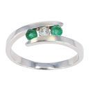 9ct White Gold Emerald & 0.15cts Diamond 3 Stone Ring by Anya Belle