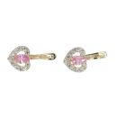14ct Yellow Gold Heart Cubic Zirconia And Pink Stone Set Earrings