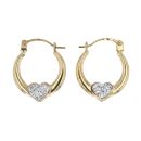 9ct Yellow Gold Crystal Heart Creole Earrings