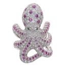 18ct White Gold 2.50-3.50ct Brilliant Cut Diamond, Pink Sapphire and Green Gemstone Octopus Ring