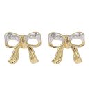 Gold Plated Silver Diamond Bow Stud Earrings