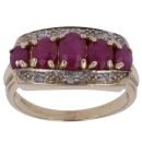 9ct Yellow Gold 0.05ct Diamond and Ruby Three Row Ring