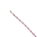 9ct Yellow Gold 0.02ct Diamond and Pink Gemstone Bracelet 7.5"