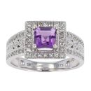 9ct White Gold Diamond and Amethyst Ring by Anya Belle