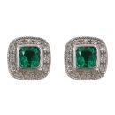 9ct White Gold 0.10ct Diamond and Created Emerald Earrings