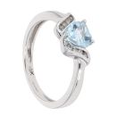 9ct White Gold Created Blue Topaz Heart And Diamond Ring