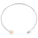 Silver Cubic Zirconia Heart And Faux Pearl Torque Bangle By Icesia