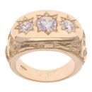 9ct Yellow Gold Three Stone Cubic Zirconia Signet Ring