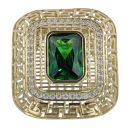14ct Yellow Gold Cubic Zirconia And Green Stone Set Square Ring