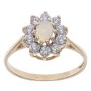 9ct Yellow Gold Cubic Zirconia and Opal Cluster Ring
