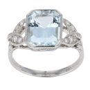 Platinum Diamond And Aquamarine Leaf Shoulder Ring