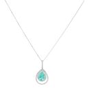 9ct White Gold 0.45ct Pear Cut Diamond and Emerald Pendant and Chain 16"