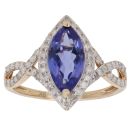 9ct Yellow Gold 0.30ct Brilliant Cut Diamond and Tanzanite Cluster Ring